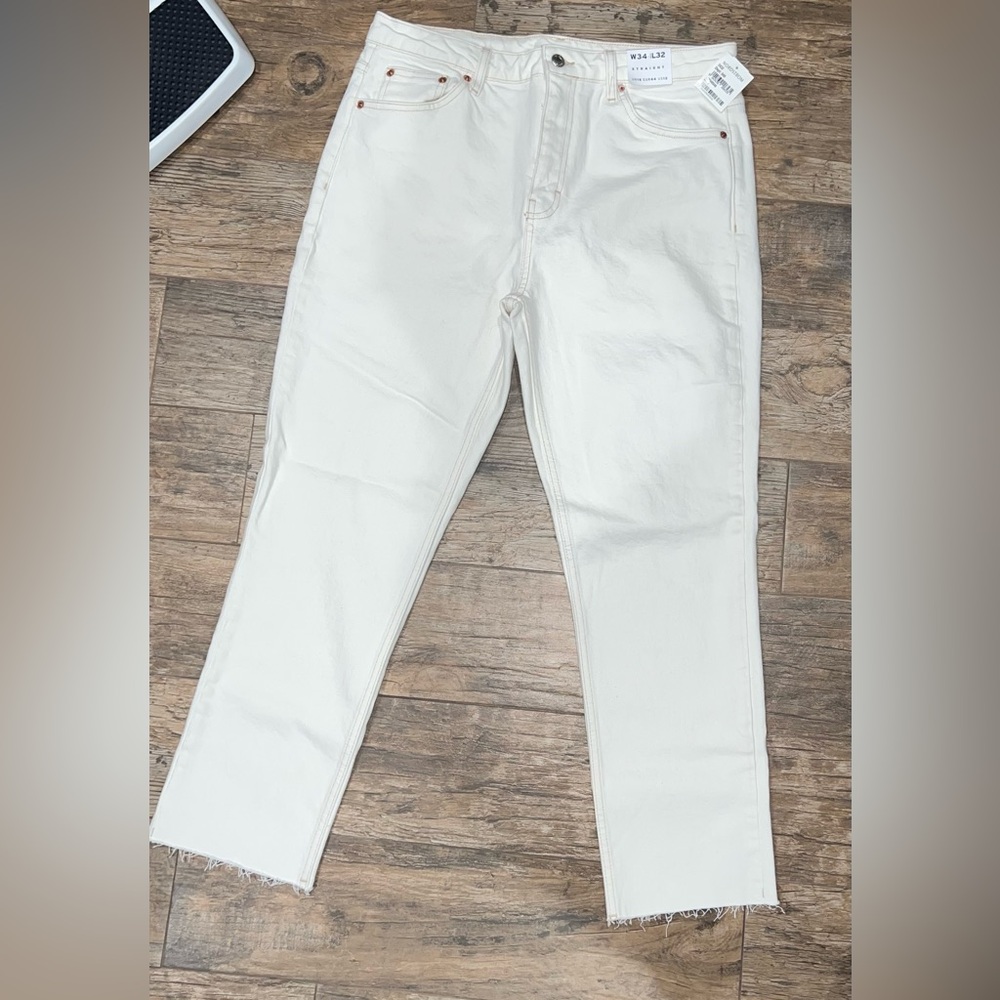 Topshop Cream Straight-Leg Jeans